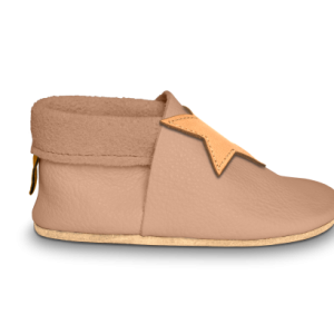 CHAUSSONS CUIR SOUPLE NATUREL ET BAREFOOT BEIGE POUR PREMIERS PAS