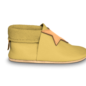 CHAUSSON CUIR SOUPLE ET BAREFOOT JAUNE MOTIF ETOILE